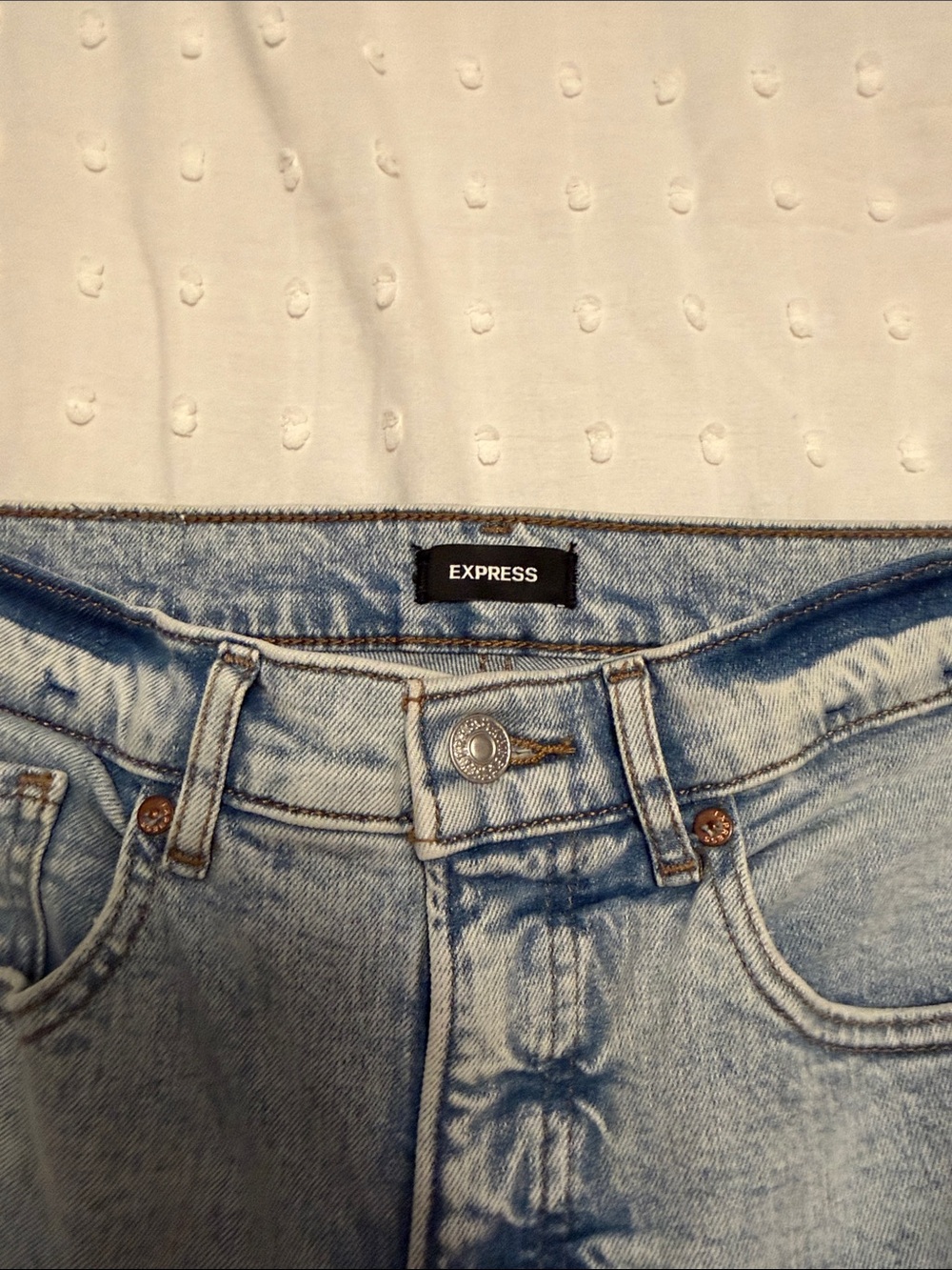 Express Light Blue Straight Leg Distressed Jeans - Picture 5 of 5